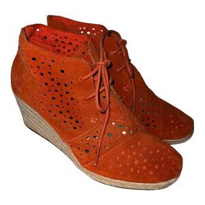 Toms Desert Wedges Moroccan Cutout Womens Sz 9 Shoes Lace Up Swifty Orange boho